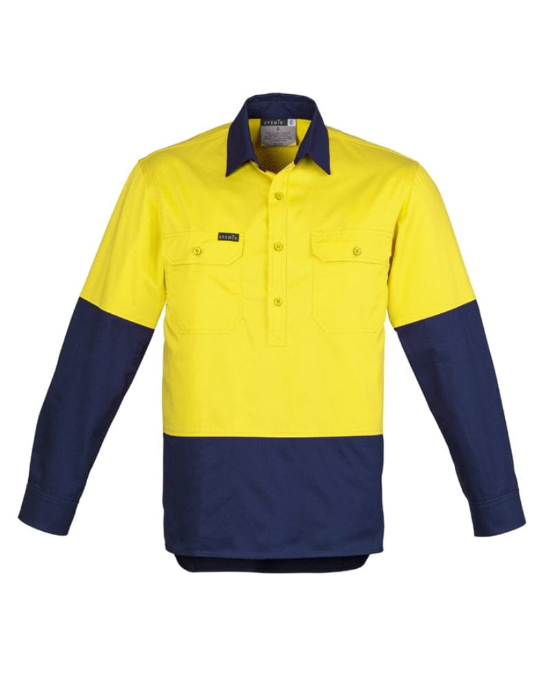 Closed Front Long Sleeve Shirt - Yellow/Navy
