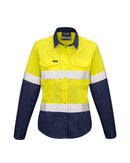 Womens Rugged Cooling Hi Vis Taped Long Sleeve Shirt - Yellow/Navy