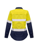 Womens Rugged Cooling Hi Vis Taped Long Sleeve Shirt - Yellow/Navy