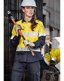 Womens Rugged Cooling Hi Vis Taped Long Sleeve Shirt - Yellow/Navy
