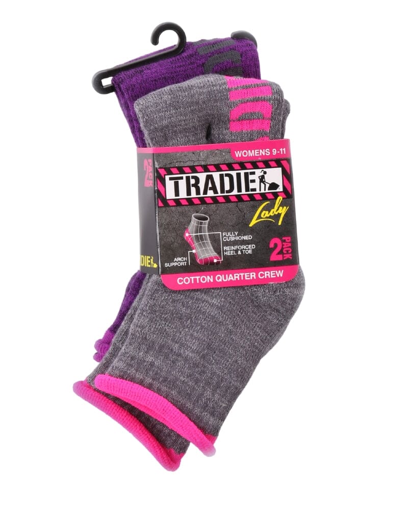 TRADIE Womens Quarter Crew Socks 2pk - Grey/Purple | Buy Online