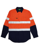 Tradies Hi Vis Taped Lightweight Cotton Shirt LS 3 Value Pack - Orange/Navy