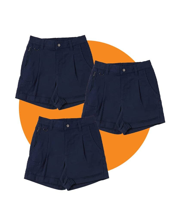 Tradies The Workz Womens Shorts Value Pack - Navy