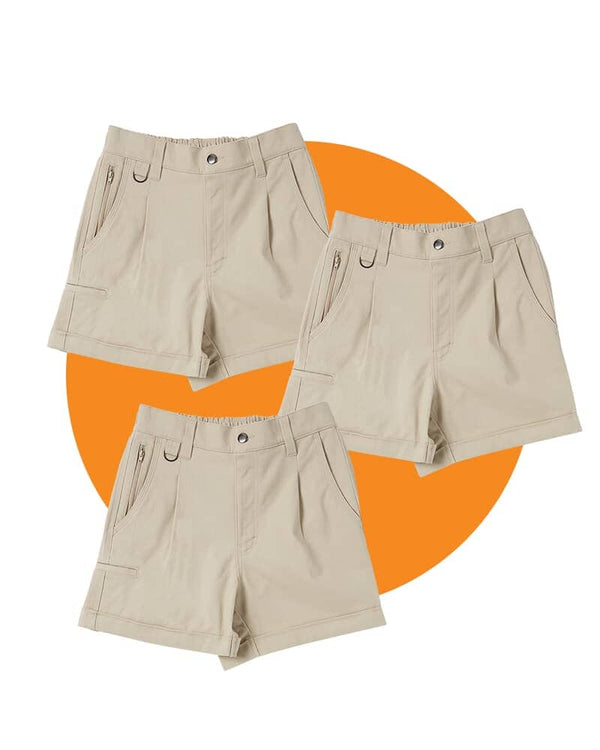 Tradies The Workz Womens Shorts Value Pack - Stone