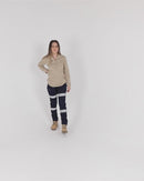 Women's Taped Mid Rise Stretch Cotton Pants - Navy