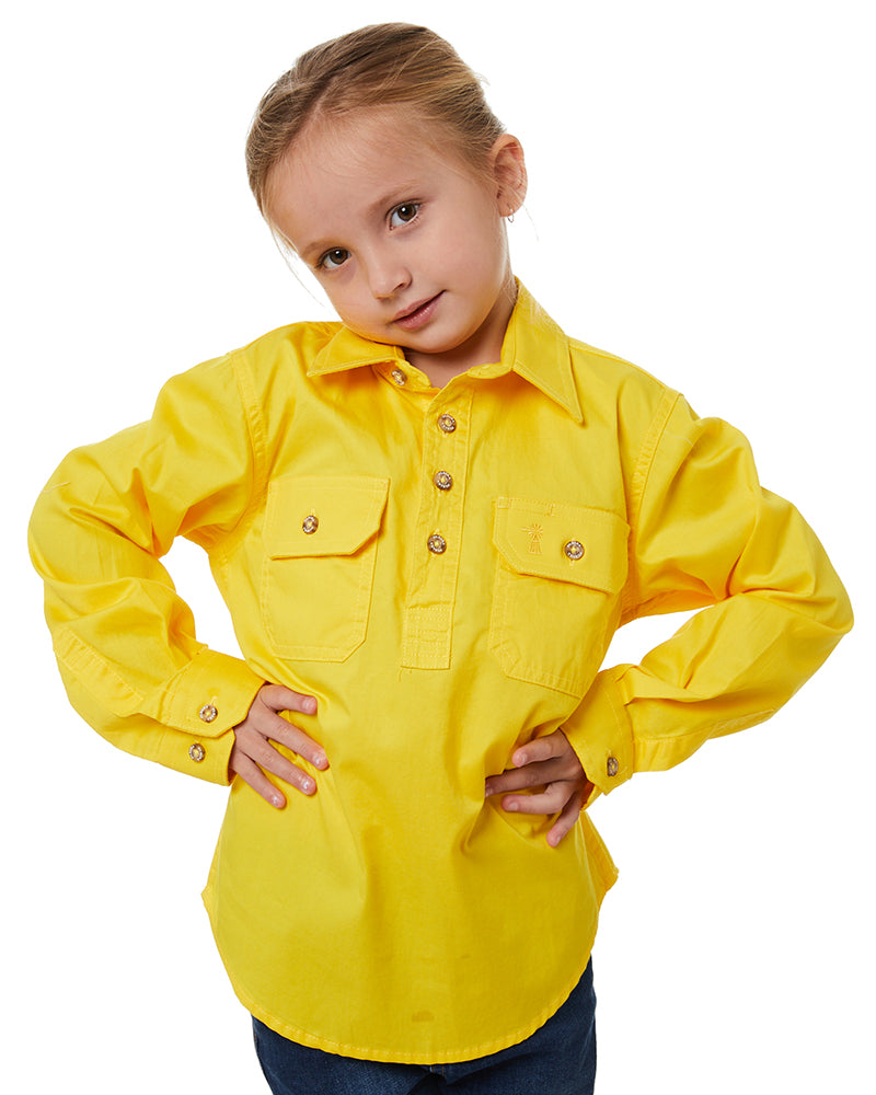 Kids Closed Front Shirt LS - Lemon