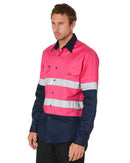 Hi Vis Taped Cotton Drill Shirt LS - Pink/Navy