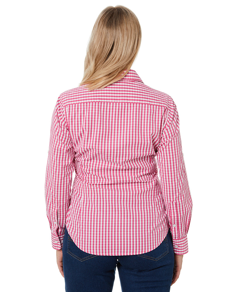 Ladies LS Check Shirt - Pink/White