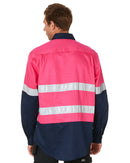Hi Vis Taped Cotton Drill Shirt LS - Pink/Navy