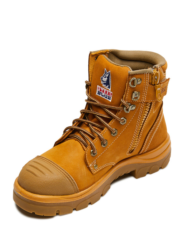 Argyle Lace Up Safety Boot with Zip and Scuff Cap - Wheat
