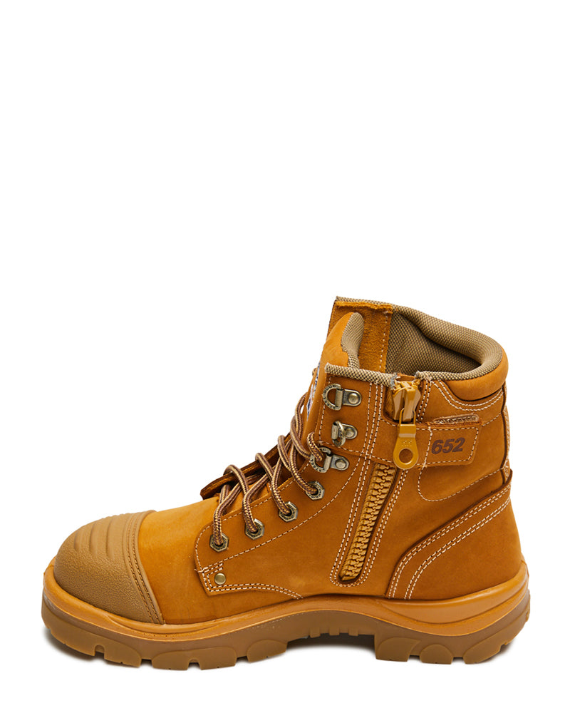 Argyle Lace Up Safety Boot with Zip and Scuff Cap - Wheat
