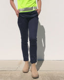 Womens Mid Rise Stretch Cotton Pants - Navy