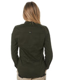 Womens Stretch V-Neck Closed Front Shirt - Olive