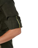 Womens Stretch V-Neck Closed Front Shirt - Olive