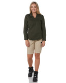 Womens Stretch V-Neck Closed Front Shirt - Olive