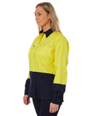 Womens Hi Vis Cool Lightweight LS Drill Shirt - Yellow/Navy