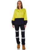 Womens Hi Vis Cool Lightweight LS Drill Shirt - Yellow/Navy