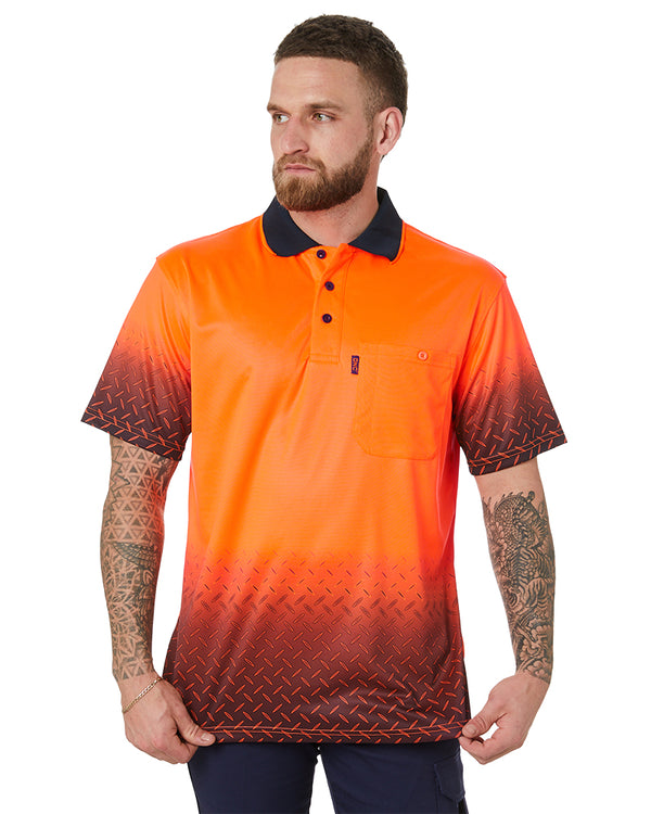 Hi Vis Sublimated Diamond Plate Polo - Orange/Navy