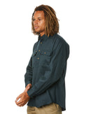 Closed Front Mens Cotton Drill LS Shirt - Green