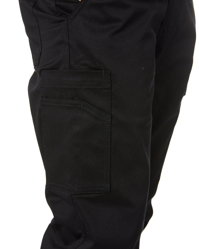 Stretch Cotton Drill Cargo Pants - Black
