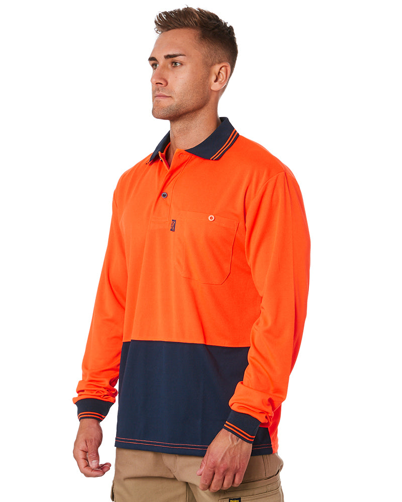 Hi Vis Cool Breathe Polo Shirt LS - Orange/Navy
