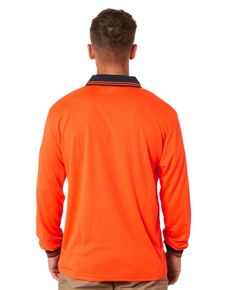 Hi Vis Cool Breathe Polo Shirt LS - Orange/Navy