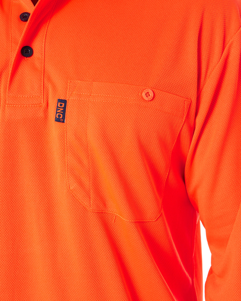 Hi Vis Cool Breathe Polo Shirt LS - Orange/Navy