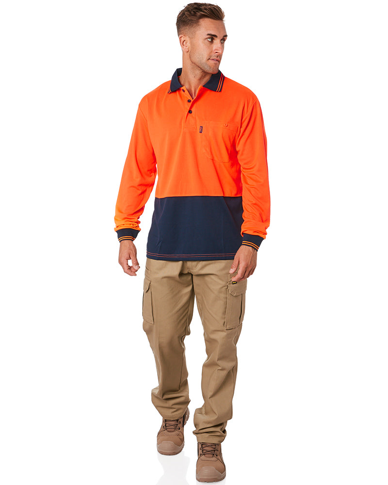 Hi Vis Cool Breathe Polo Shirt LS - Orange/Navy