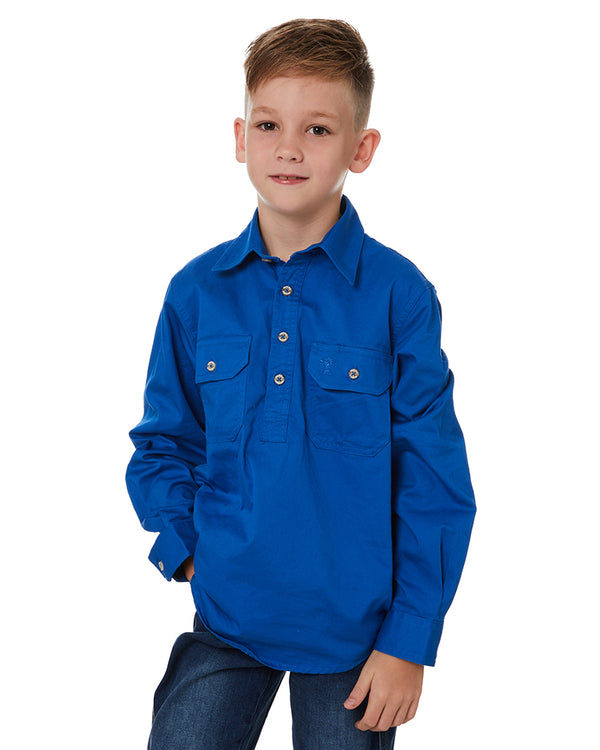 Kids Closed Front Shirt LS - Cobalt