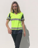 Womens SS Taped Hi Vis V-Neck Polo - Yellow/Navy