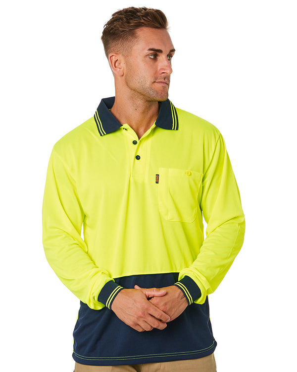 Hi Vis Cool Breathe Polo Shirt LS - Yellow/Navy