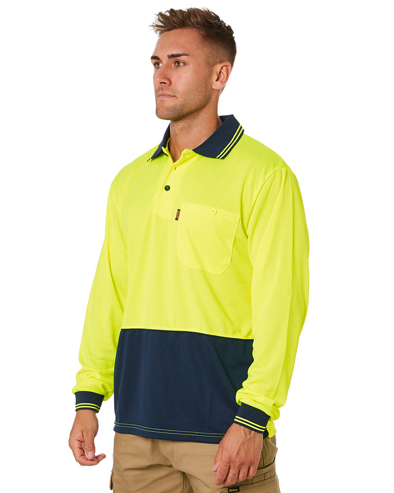 Hi Vis Cool Breathe Polo Shirt LS - Yellow/Navy