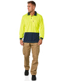 Hi Vis Cool Breathe Polo Shirt LS - Yellow/Navy