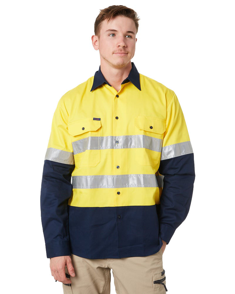 Open Front LS Shirt with 3M Tape - Yellow/Navy