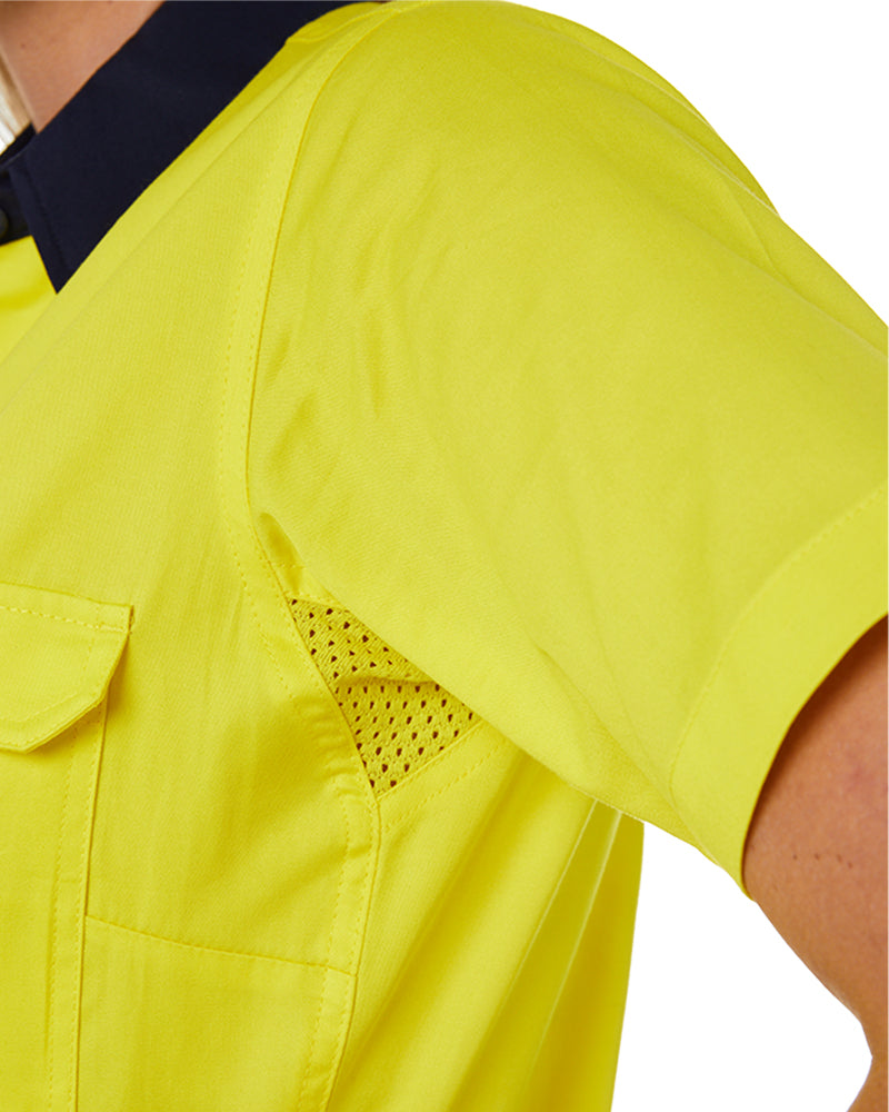 Womens Hi Vis Cool Lightweight SS Drill Shirt - Yellow/Navy