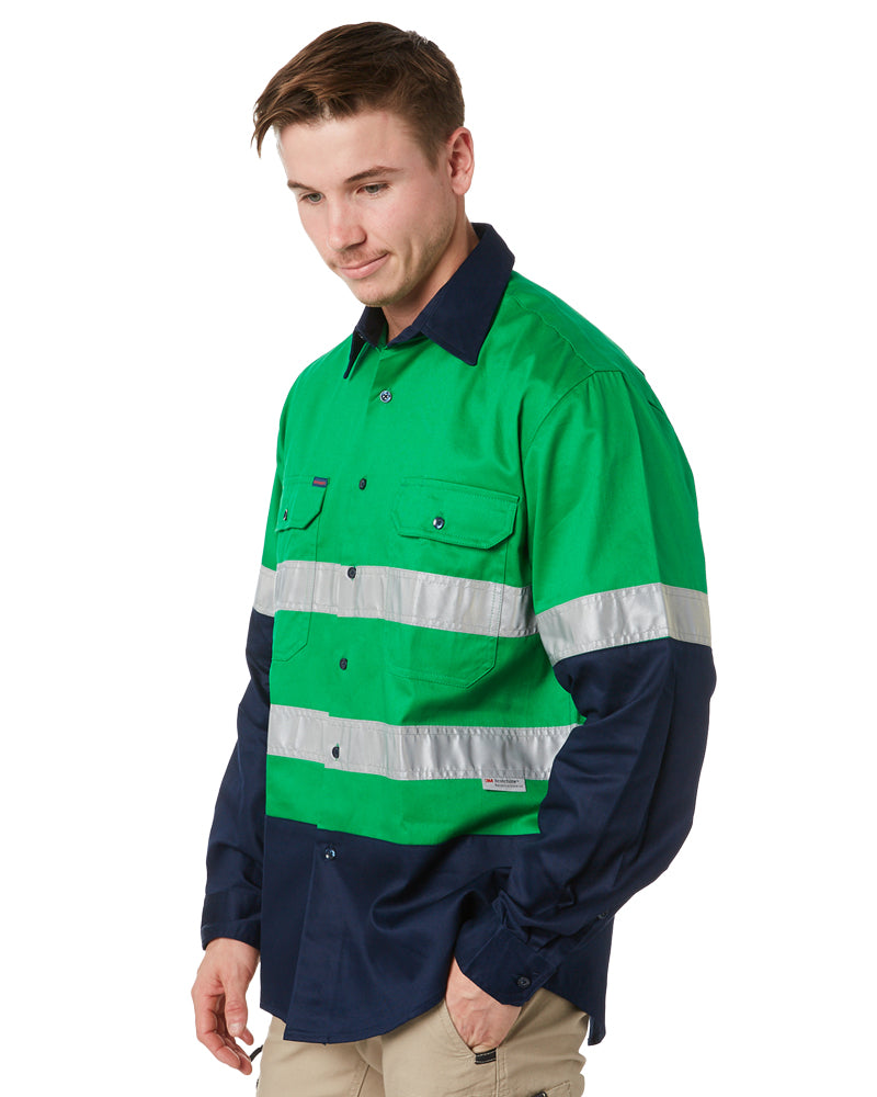 Open Front LS Shirt with 3M Tape - Emerald/Navy