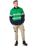 Open Front LS Shirt With Tape - Emerald/Navy