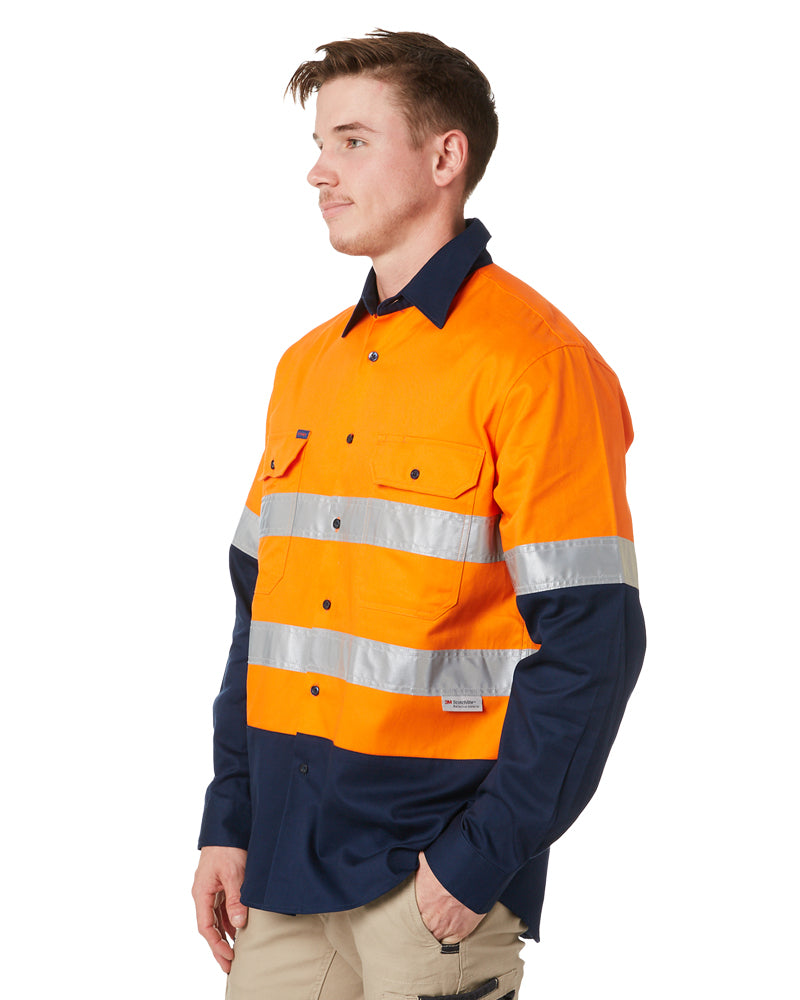 Open Front LS Shirt with 3M Tape - Orange/Navy