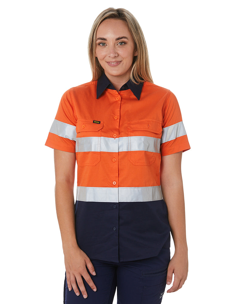 Womens Hi Vis Cool Lightweight SS Shirt with Tape - Orange/Navy