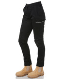 Womens Mid Rise Stretch Cotton Pants - Black
