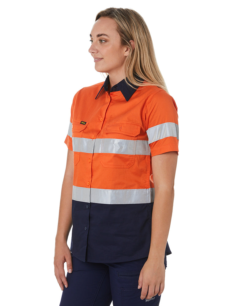 Womens Hi Vis Cool Lightweight SS Shirt with Tape - Orange/Navy