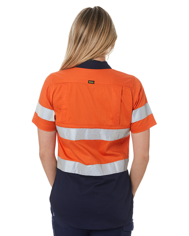 Womens Hi Vis Cool Lightweight SS Shirt with Tape - Orange/Navy