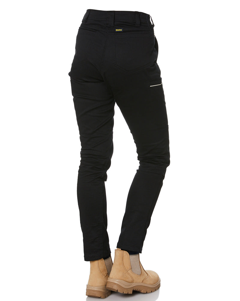 Womens Mid Rise Stretch Cotton Pants - Black