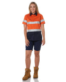Womens Hi Vis Cool Lightweight SS Shirt with Tape - Orange/Navy