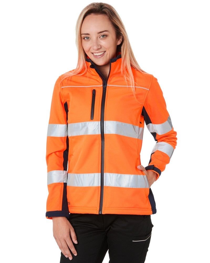 Womens Taped Two Tone Hi Vis Soft Shell Jacket  - Orange/Navy