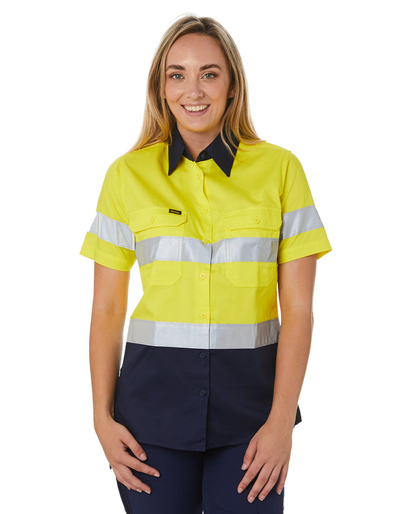 Womens Hi Vis Cool Lightweight SS Shirt with Tape - Yellow/Navy