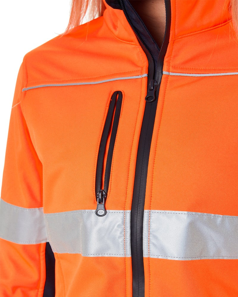 Womens Taped Two Tone Hi Vis Soft Shell Jacket  - Orange/Navy