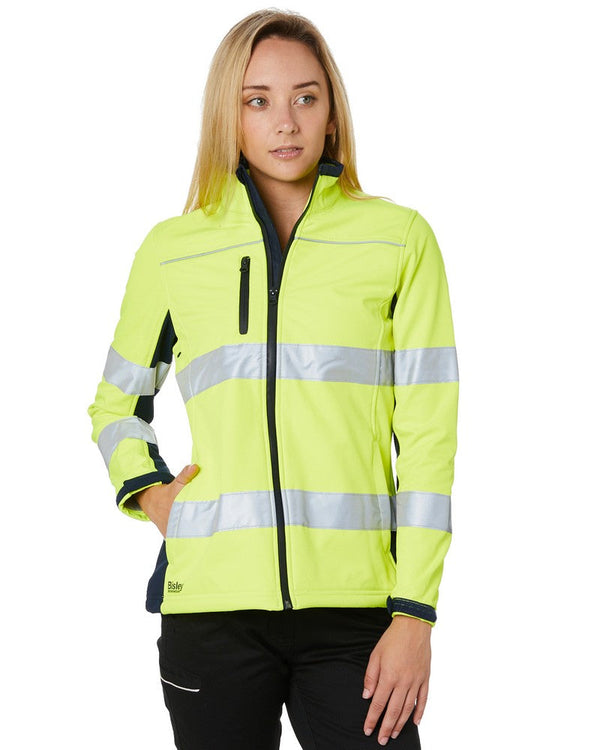 Womens Taped Two Tone Hi Vis Soft Shell Jacket  - Yellow/Navy