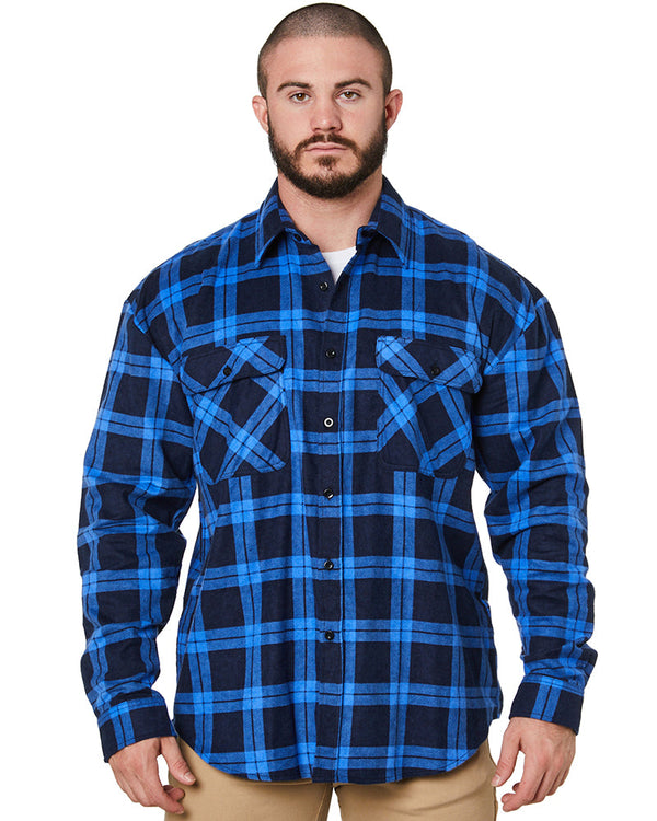 Open Front Flannelette Shirt - Royal/Navy