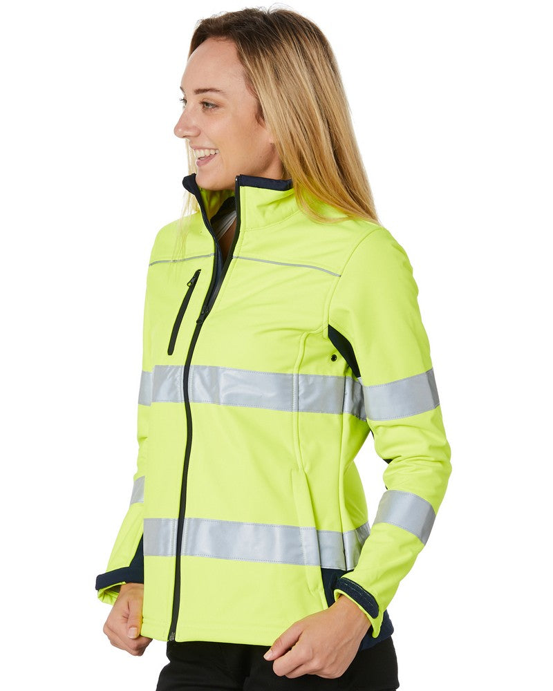 Womens Taped Two Tone Hi Vis Soft Shell Jacket  - Yellow/Navy